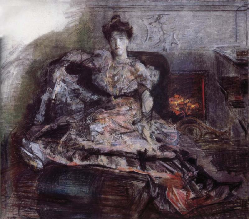 Mikhail Vrubel The Portrait of Isabella  near the fireplace oil painting image